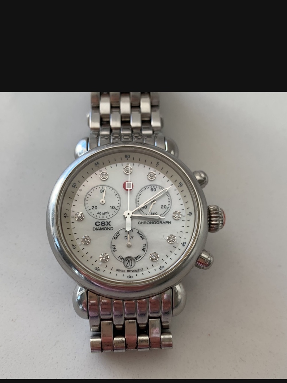 Michele CSX Diamond Chronograph Watch in Silver and White